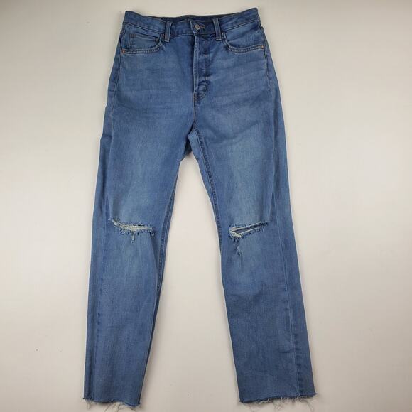 Wild Fable Highest Rise Slim Straight Button Fly Frayed Knee Denim Jean Pant 6 - Picture 1 of 6